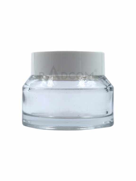 50Gm Slant Glass Jar - Clear-With Plastic White Cap With Inner Lid